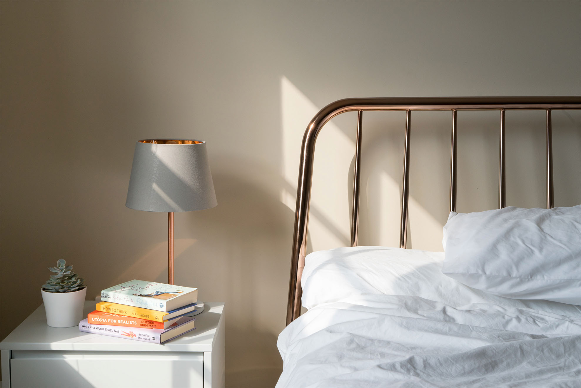 cream and white bedroom